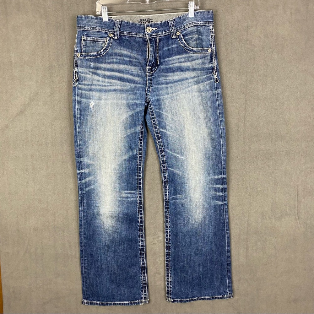 Buckle Black 9 Fit Men's Jean Size 34x31 Regular Fit Bootcut Med Wash Distressed